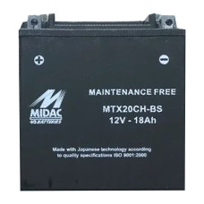 Аккумулятор 18Ah-12v MTX20CH-BS (YTX20CH-BS) Midac Moto (175х87х161), L, EN270