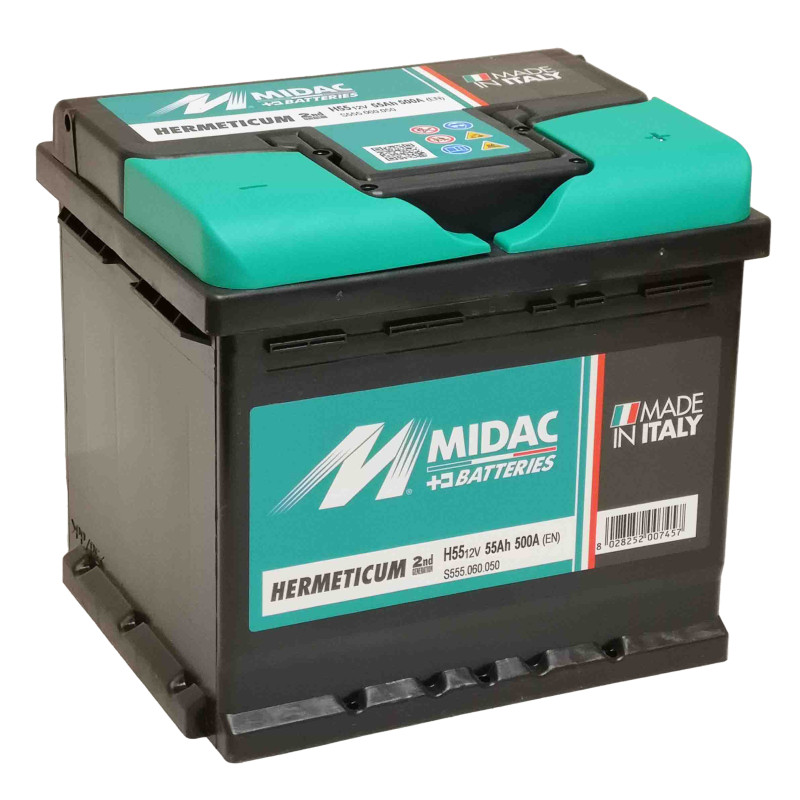 Аккумулятор 6СТ-55 MIDAC HERMETICUM, 12V 55Ah (-/+) евро, Мидак Герметикум, 12В, 55Ач, EN500А