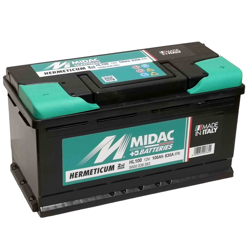 Аккумулятор 6СТ-100 MIDAC HERMETICUM L, 12V, 100Ah (-/+) евро, Мидак Герметикум, 12В, 100Ач, EN830А