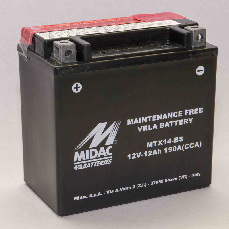Аккумулятор 12Ah-12v MTX14-BS (YTX14-BS) Midac Moto (150х87х145), L, EN190