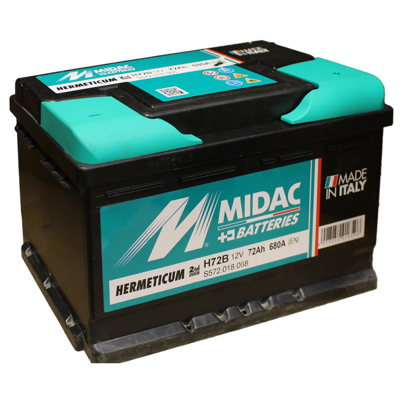 Аккумулятор 6СТ-72 MIDAC HERMETICUM 12V, 72Ah (-/+) низкий евро, Мидак Герметикум, 12В, 72Ач, EN680А